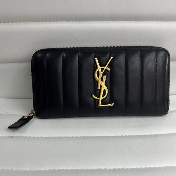 Yves Saint Laurent Handbags - YSL Black Lambskin Matelasse Vicky Zip Around Wallet